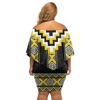 Yellow Taniko Aotearoa Family Matching Off Shoulder Short Dress and Hawaiian Shirt Niho Taniwha Mix Poutama LT14 - Polynesian Pride