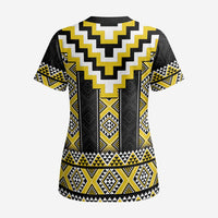 Yellow Taniko Aotearoa Scrub Top Niho Taniwha Mix Poutama - Polynesian Pride