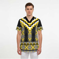 Yellow Taniko Aotearoa Scrub Top Niho Taniwha Mix Poutama - Polynesian Pride