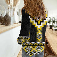 Yellow Taniko Aotearoa Women Casual Shirt Niho Taniwha Mix Poutama LT14 - Polynesian Pride
