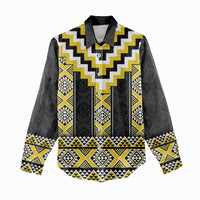 Yellow Taniko Aotearoa Women Casual Shirt Niho Taniwha Mix Poutama LT14 - Polynesian Pride