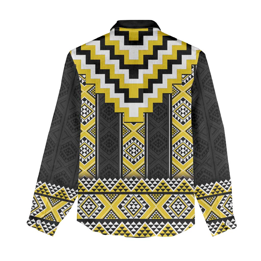 Yellow Taniko Aotearoa Women Casual Shirt Niho Taniwha Mix Poutama LT14 - Polynesian Pride