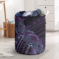 Teal Purple Polynesia Plumeria Tattoo Laundry Basket