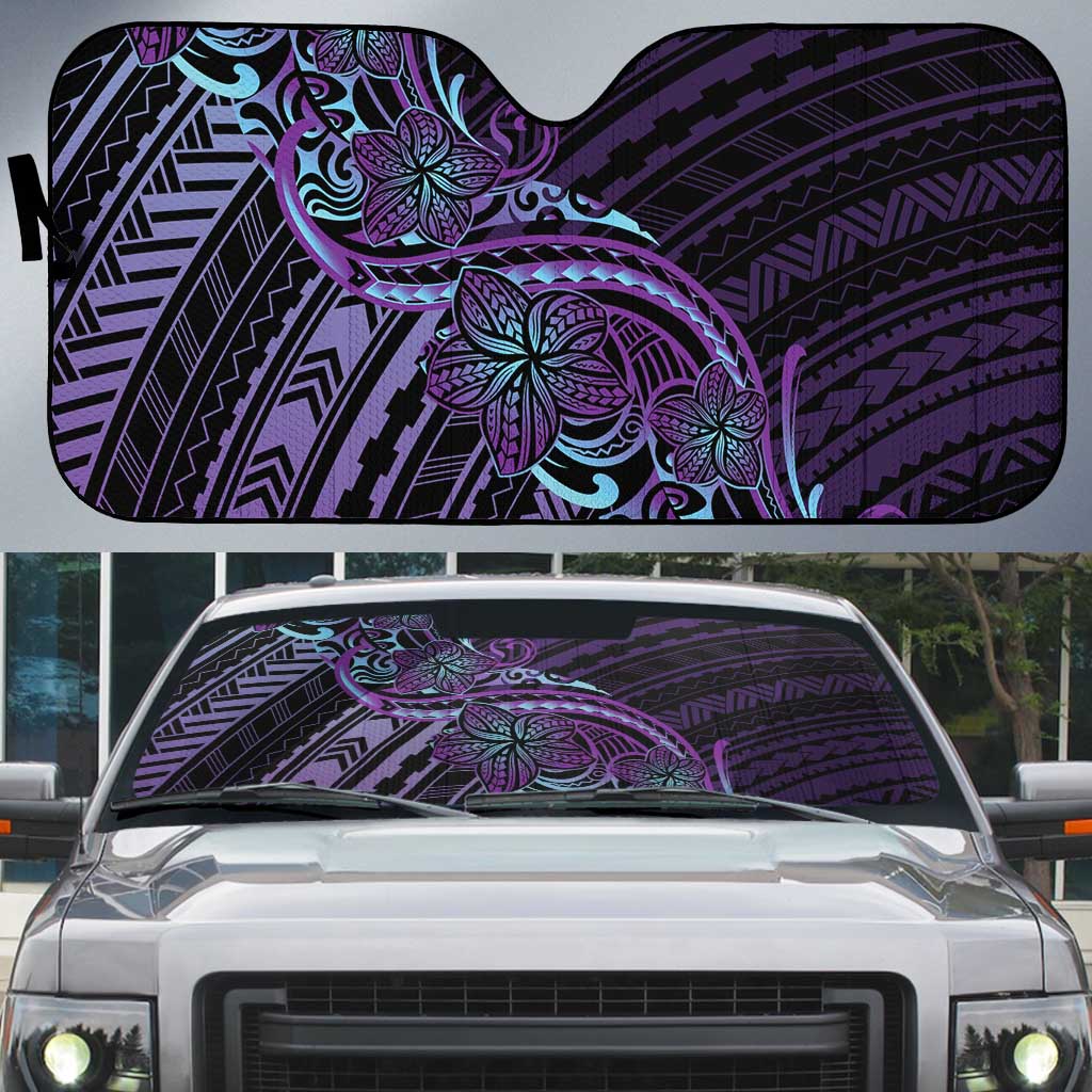 Teal Purple Polynesia Plumeria Tattoo Auto Sun Shade