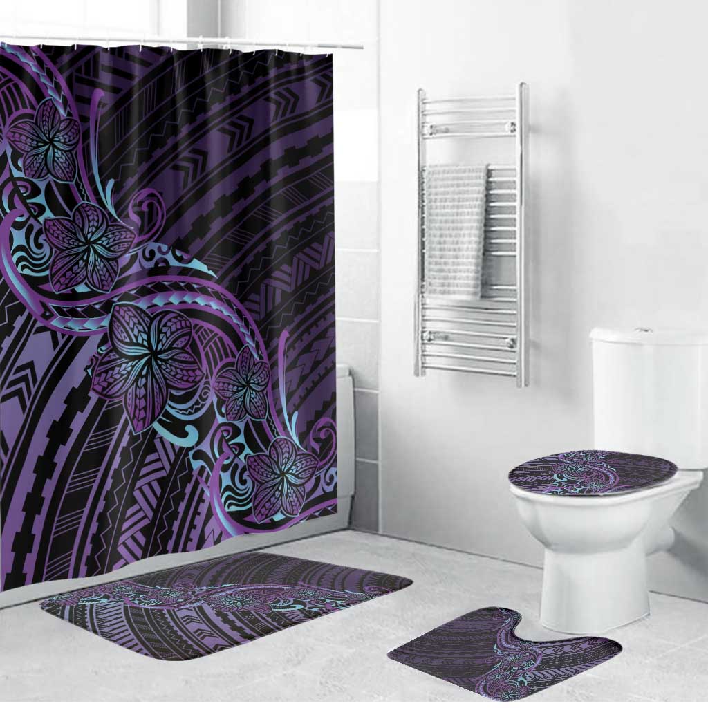 Teal Purple Polynesia Plumeria Tattoo Bathroom Set