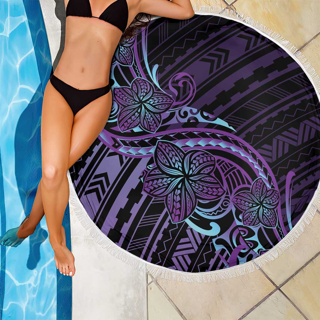 Teal Purple Polynesia Plumeria Tattoo Beach Blanket