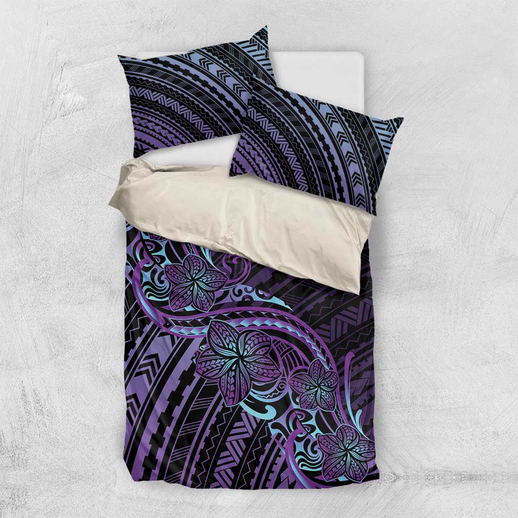 Teal Purple Polynesia Plumeria Tattoo Bedding Set