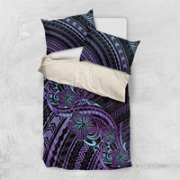 Teal Purple Polynesia Plumeria Tattoo Bedding Set