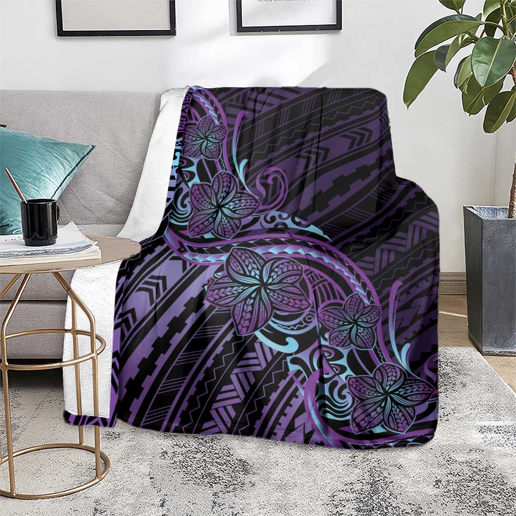 Teal Purple Polynesia Plumeria Tattoo Blanket