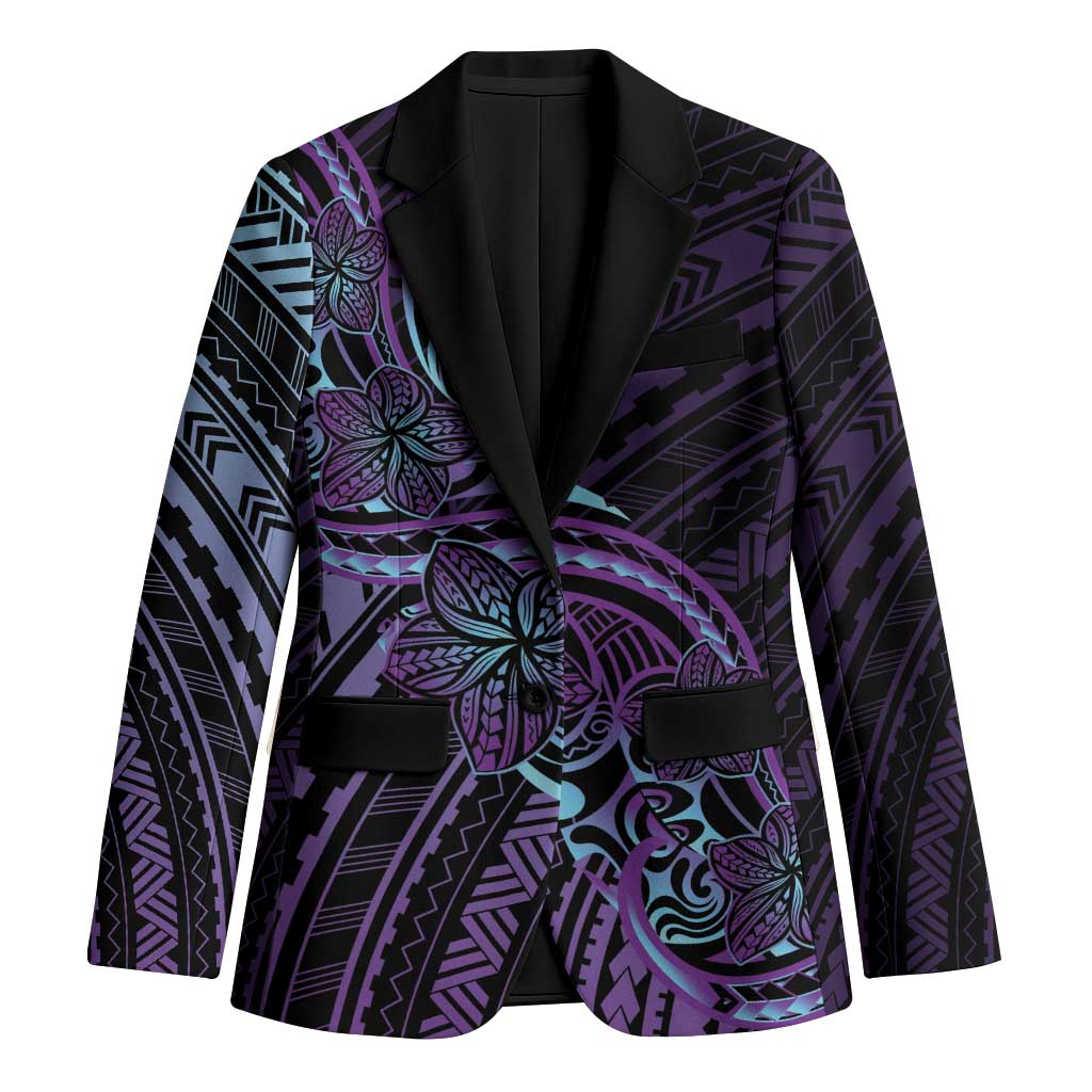 Teal Purple Polynesia Plumeria Tattoo Blazer