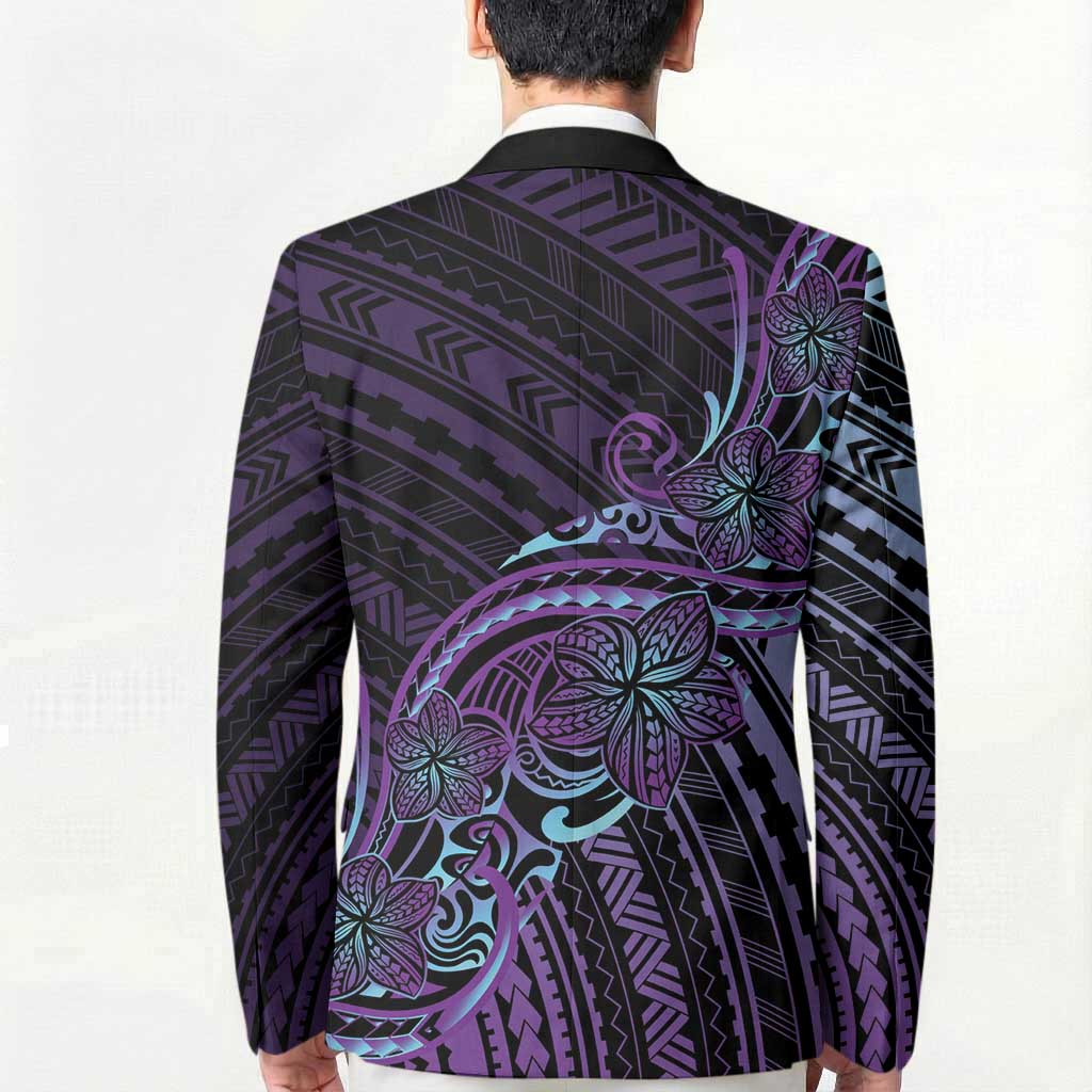 Teal Purple Polynesia Plumeria Tattoo Blazer
