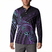 Teal Purple Polynesia Plumeria Tattoo Button Sweatshirt