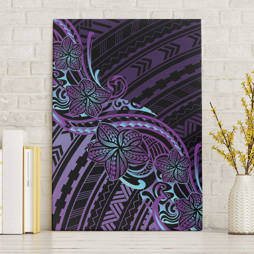 Teal Purple Polynesia Plumeria Tattoo Canvas Wall Art