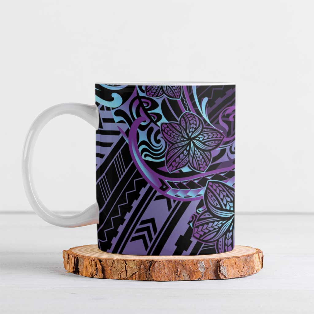 Teal Purple Polynesia Plumeria Tattoo Ceramic Mug