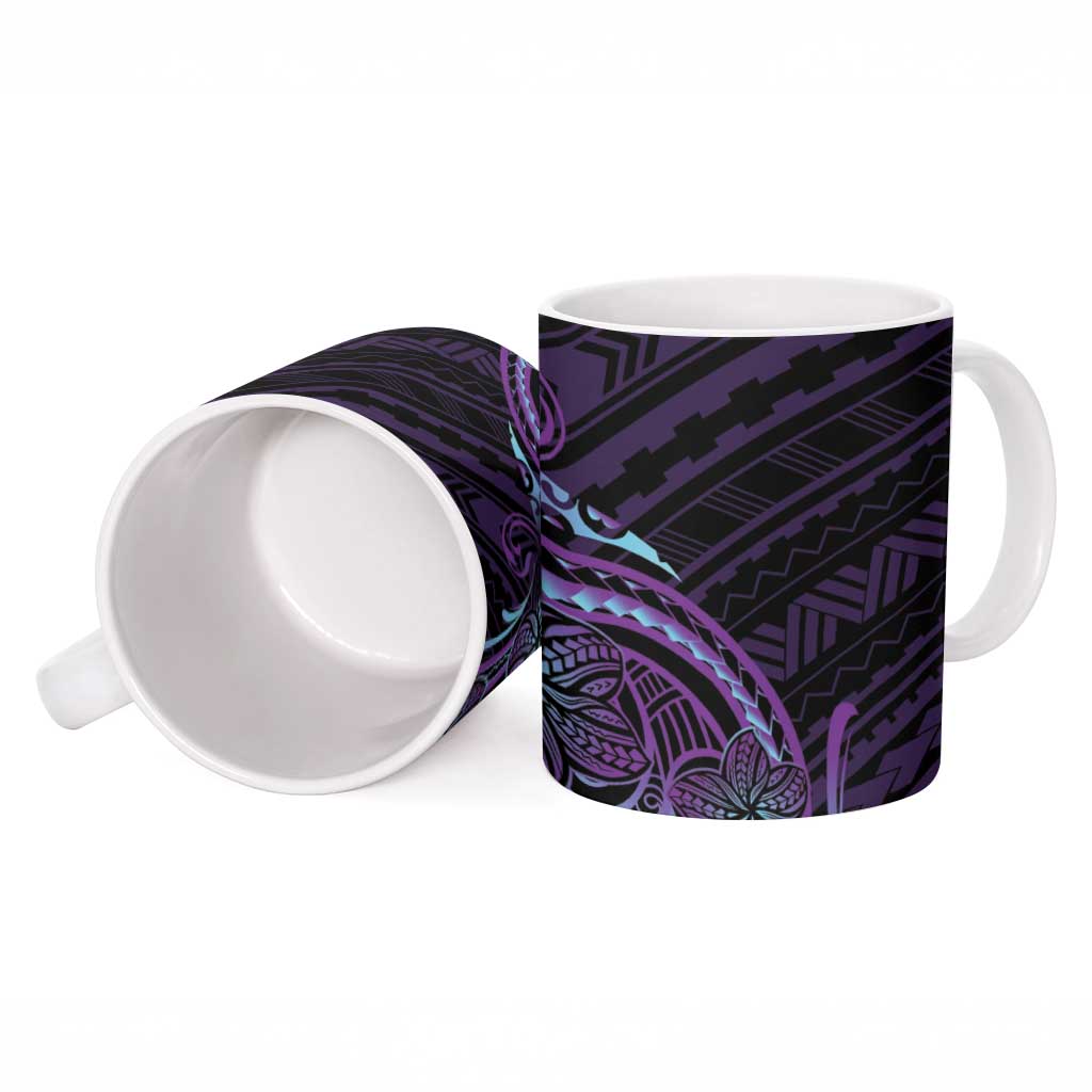 Teal Purple Polynesia Plumeria Tattoo Ceramic Mug