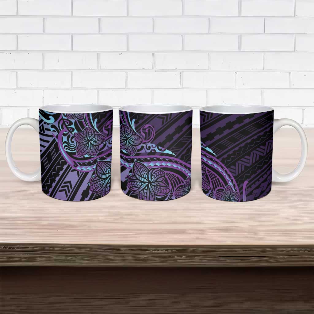 Teal Purple Polynesia Plumeria Tattoo Ceramic Mug