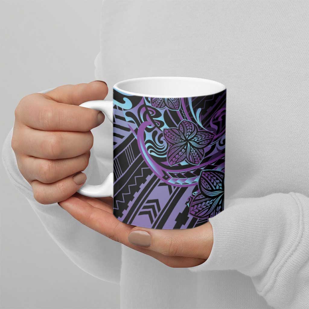Teal Purple Polynesia Plumeria Tattoo Ceramic Mug