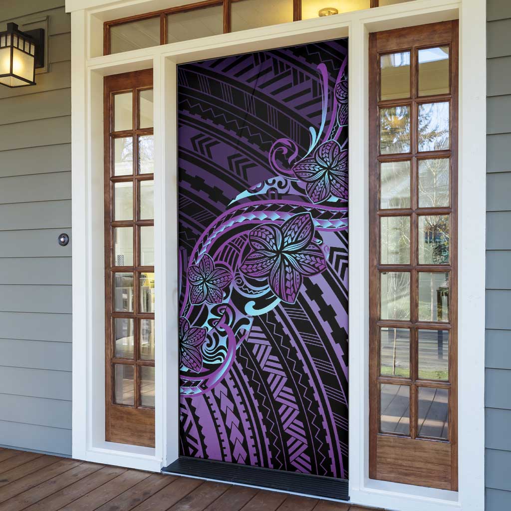 Teal Purple Polynesia Plumeria Tattoo Door Cover