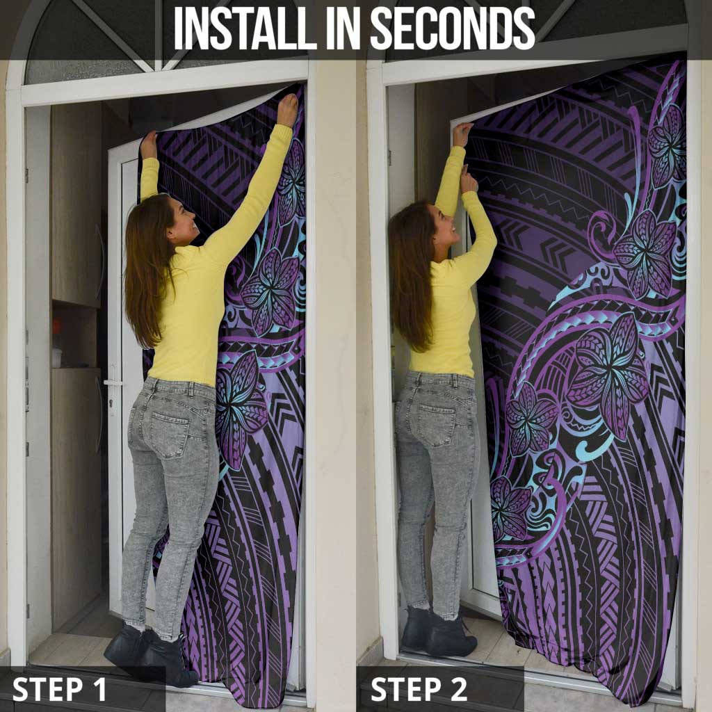Teal Purple Polynesia Plumeria Tattoo Door Cover