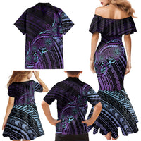 Teal Purple Polynesia Plumeria Tattoo Family Matching Mermaid Dress and Hawaiian Shirt LT14 - Polynesian Pride