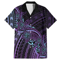 Teal Purple Polynesia Plumeria Tattoo Family Matching Off Shoulder Maxi Dress and Hawaiian Shirt LT14 Dad's Shirt - Short Sleeve Purple - Polynesian Pride
