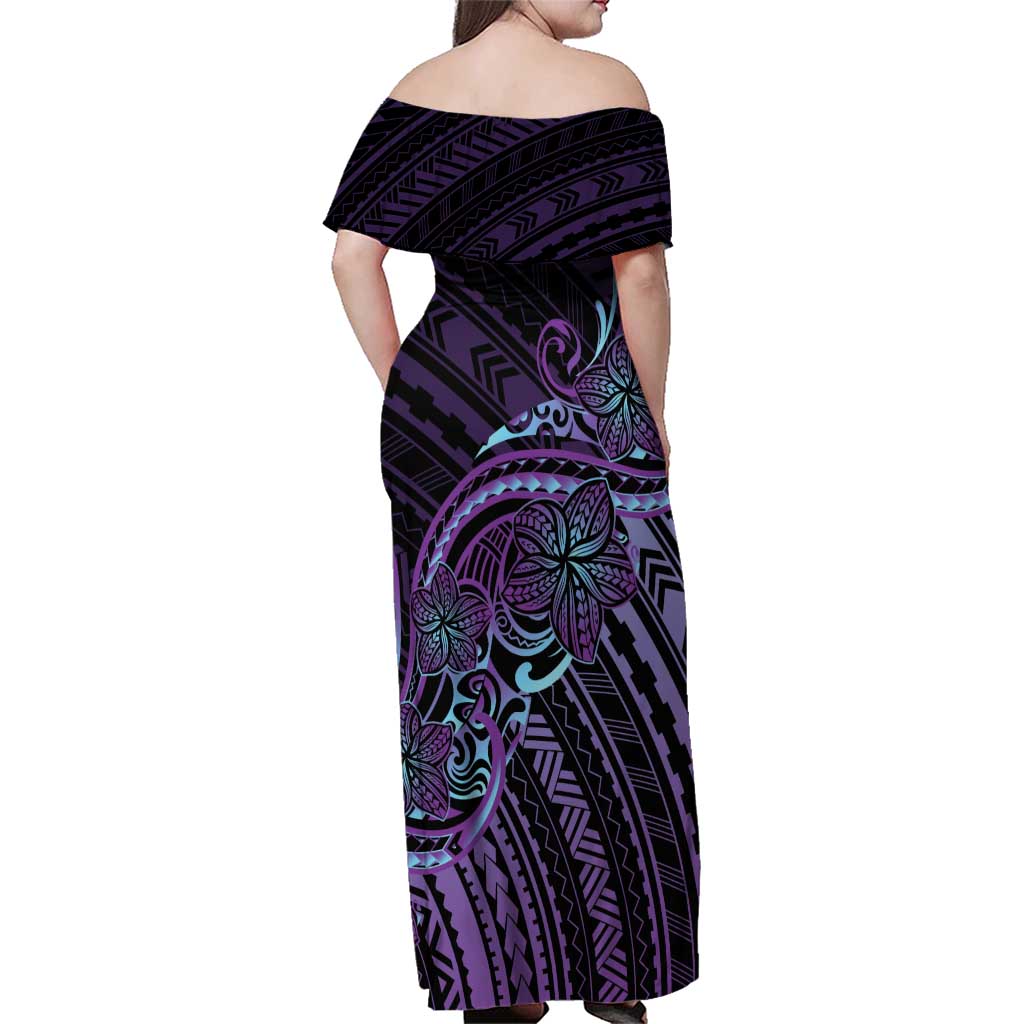 Teal Purple Polynesia Plumeria Tattoo Family Matching Off Shoulder Maxi Dress and Hawaiian Shirt LT14 - Polynesian Pride