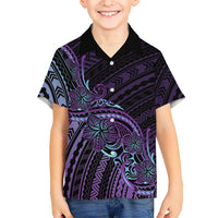 Teal Purple Polynesia Plumeria Tattoo Family Matching Off Shoulder Maxi Dress and Hawaiian Shirt LT14 Son's Shirt Purple - Polynesian Pride