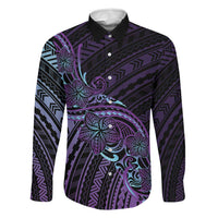 Teal Purple Polynesia Plumeria Tattoo Family Matching Summer Maxi Dress and Hawaiian Shirt LT14 Dad's Shirt - Long Sleeve Purple - Polynesian Pride