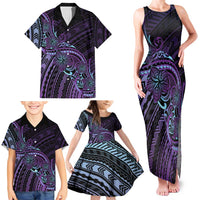 Teal Purple Polynesia Plumeria Tattoo Family Matching Tank Maxi Dress and Hawaiian Shirt LT14 - Polynesian Pride