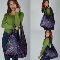 Teal Purple Polynesia Plumeria Tattoo Grocery Bag