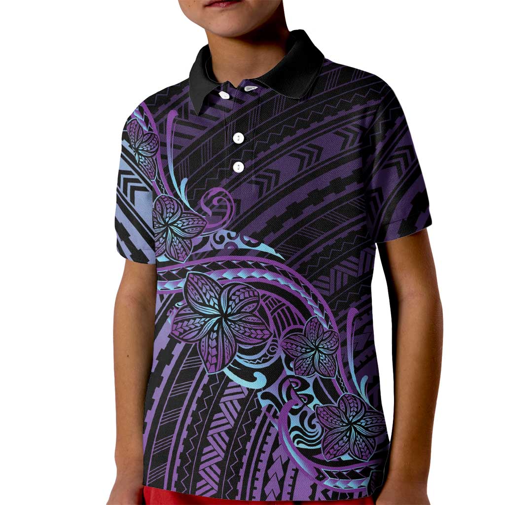 Teal Purple Polynesia Plumeria Tattoo Kid Polo Shirt