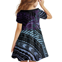 Teal Purple Polynesia Plumeria Tattoo Kid Short Sleeve Dress