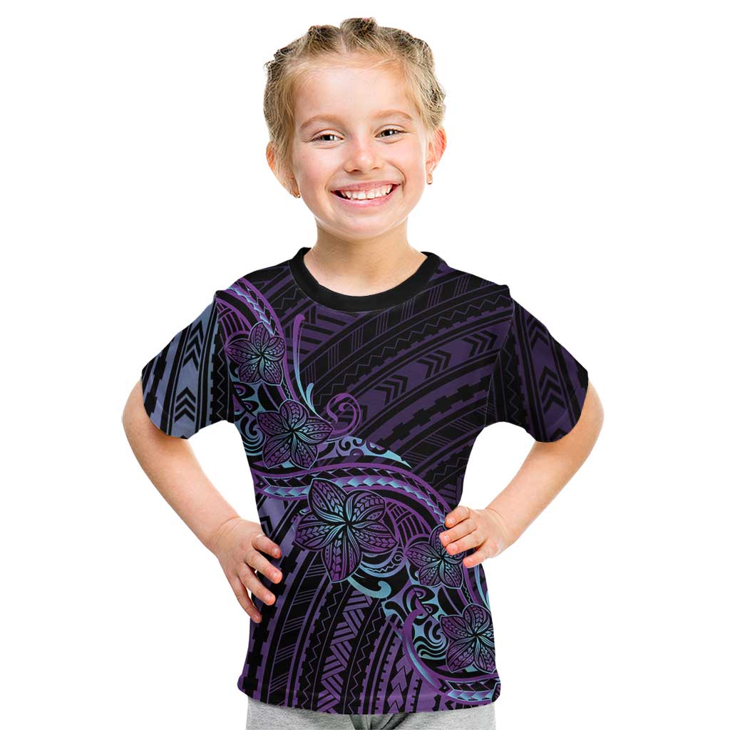Teal Purple Polynesia Plumeria Tattoo Kid T Shirt