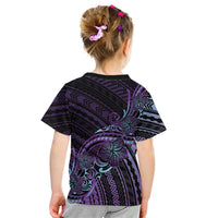 Teal Purple Polynesia Plumeria Tattoo Kid T Shirt