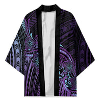 Teal Purple Polynesia Plumeria Tattoo Kimono
