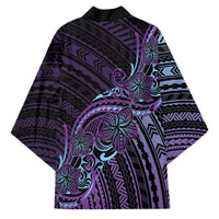Teal Purple Polynesia Plumeria Tattoo Kimono