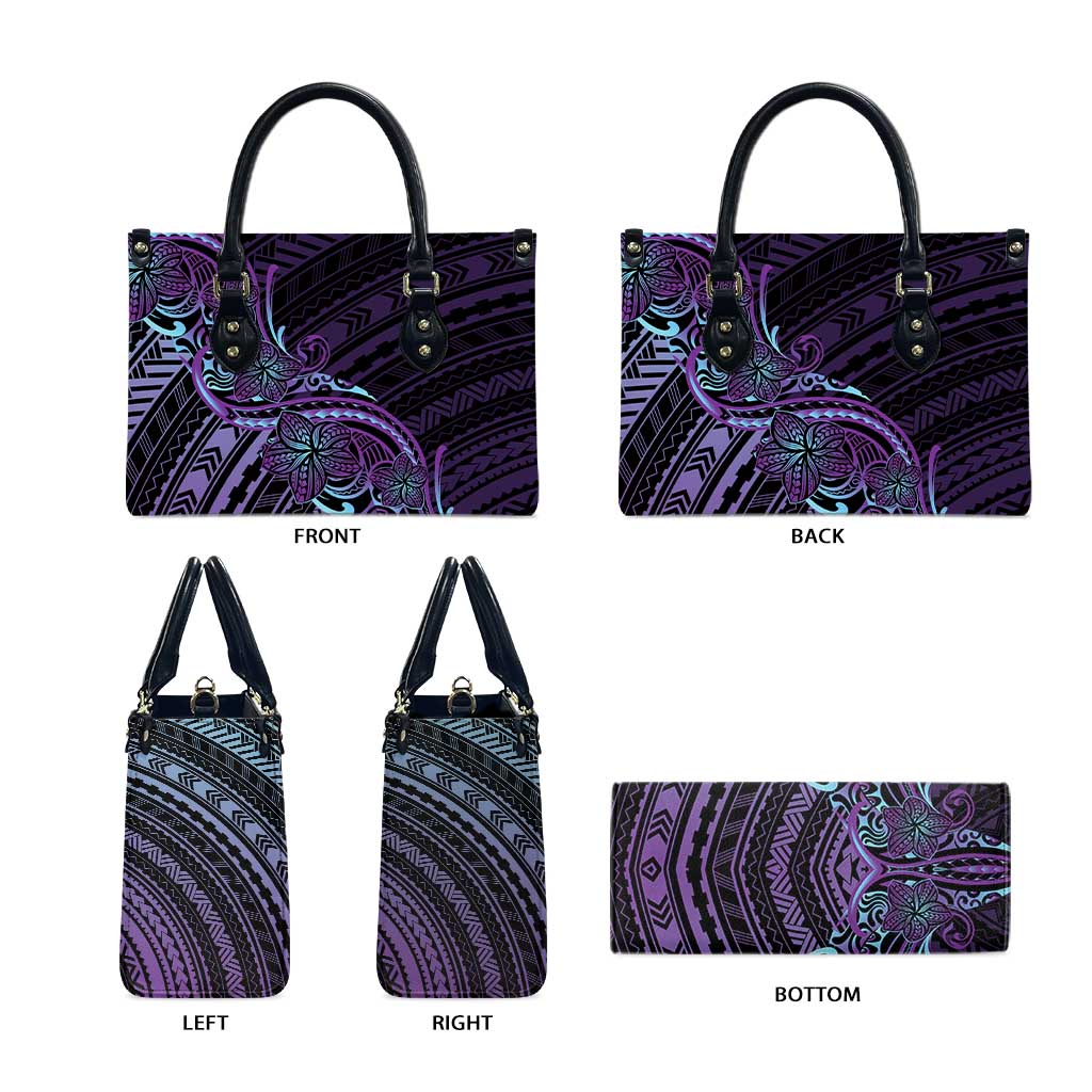 Teal Purple Polynesia Plumeria Tattoo Leather Bag