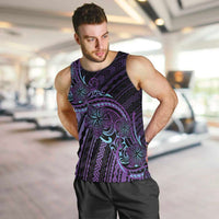 Teal Purple Polynesia Plumeria Tattoo Men Tank Top