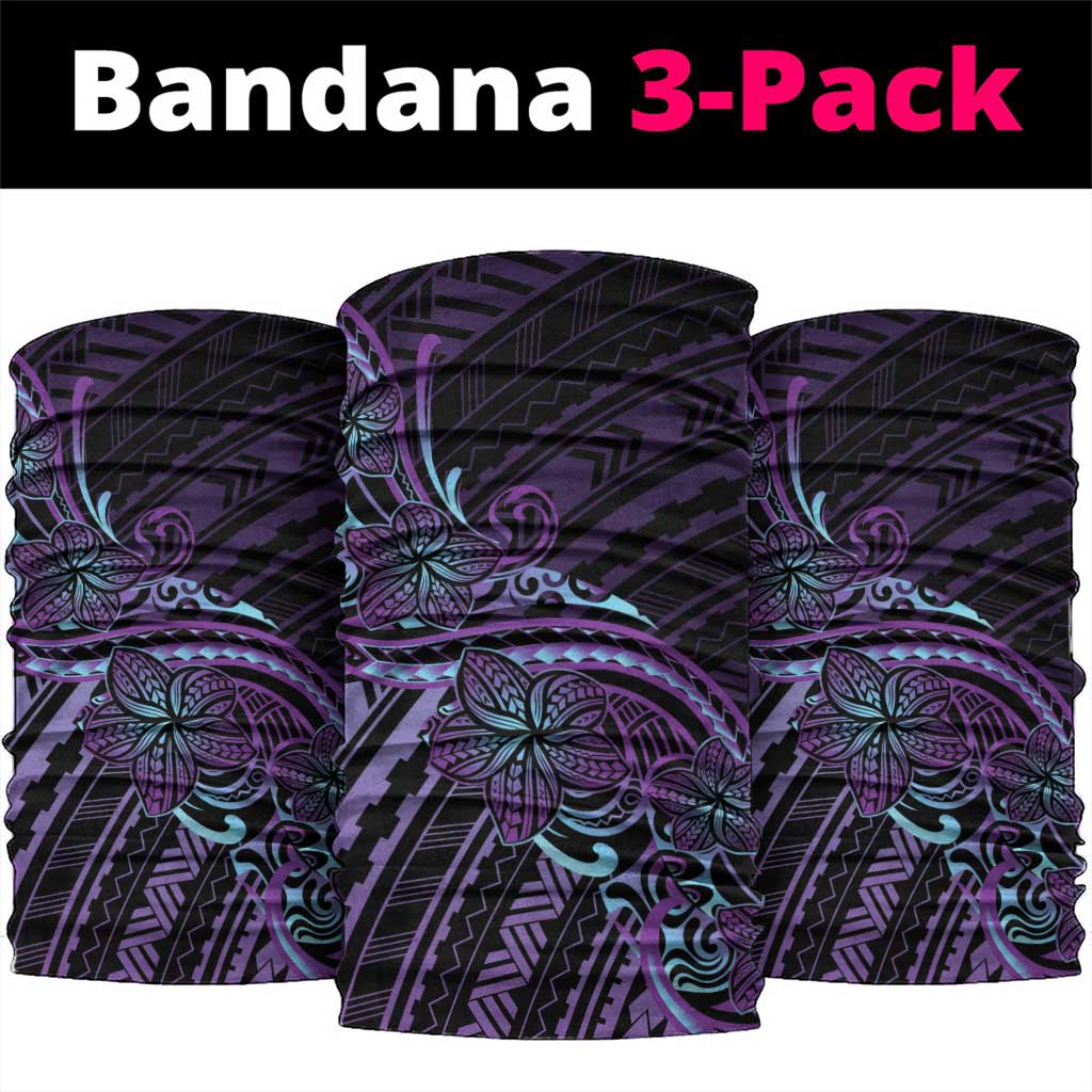 Teal Purple Polynesia Plumeria Tattoo Neck Gaiter