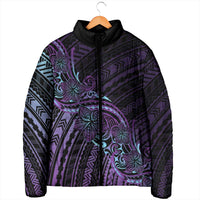 Teal Purple Polynesia Plumeria Tattoo Padded Jacket