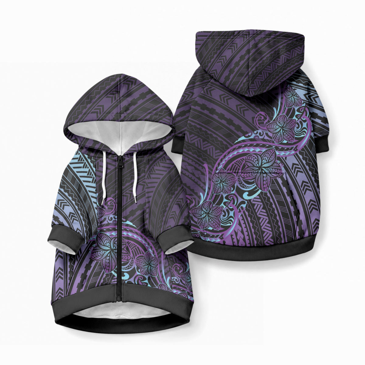 Teal Purple Polynesia Plumeria Tattoo Pet Hoodie LT14 Zip-up Purple - Polynesian Pride