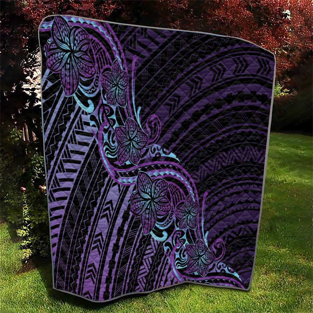 Teal Purple Polynesia Plumeria Tattoo Quilt