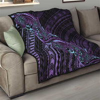Teal Purple Polynesia Plumeria Tattoo Quilt