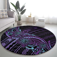 Teal Purple Polynesia Plumeria Tattoo Round Carpet