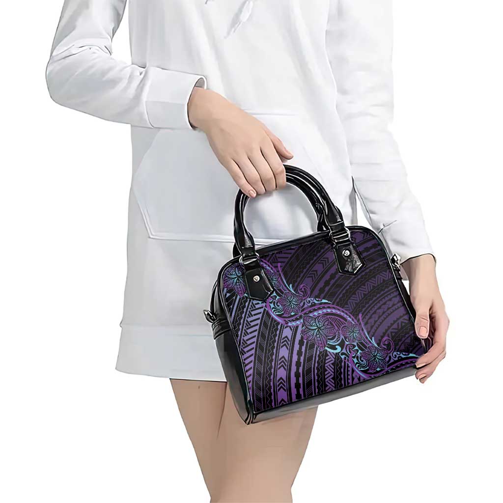 Teal Purple Polynesia Plumeria Tattoo Shoulder Handbag