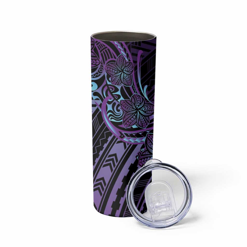 Teal Purple Polynesia Plumeria Tattoo Skinny Tumbler LT14 - Polynesian Pride