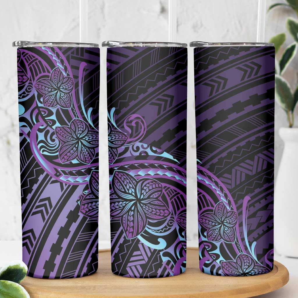 Teal Purple Polynesia Plumeria Tattoo Skinny Tumbler LT14 - Polynesian Pride