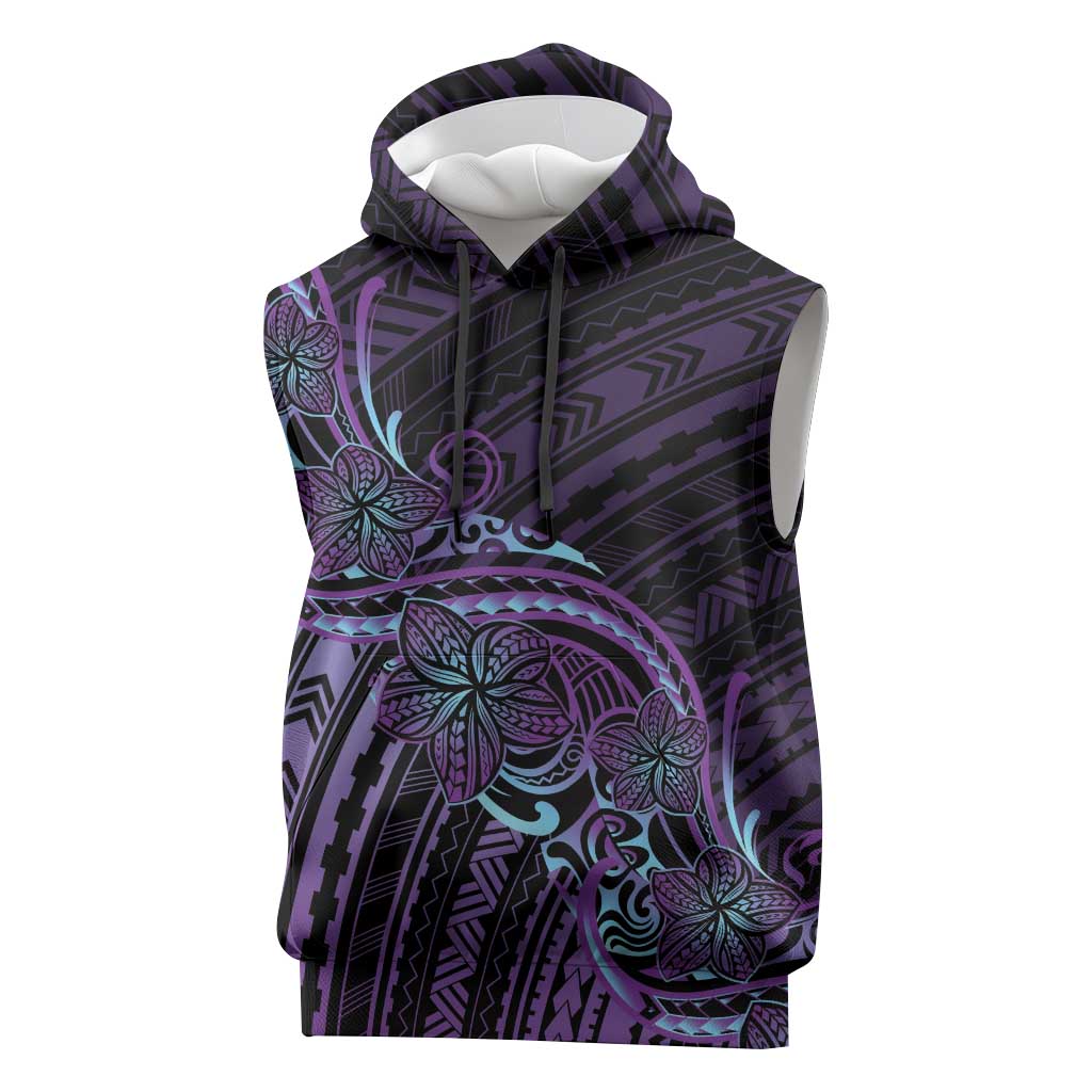 Teal Purple Polynesia Plumeria Tattoo Sleeveless Hoodie