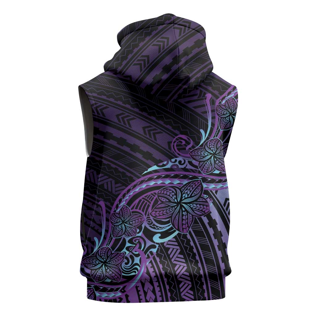 Teal Purple Polynesia Plumeria Tattoo Sleeveless Hoodie