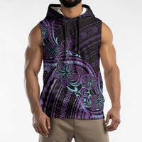 Teal Purple Polynesia Plumeria Tattoo Sleeveless Hoodie